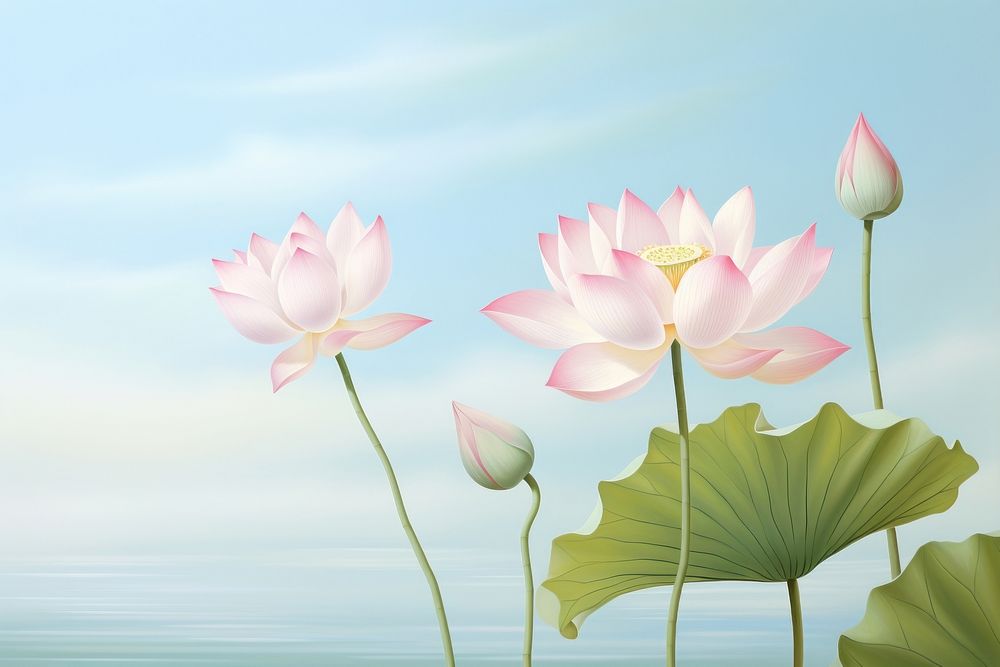 Painting of lotus outdoors blossom flower.