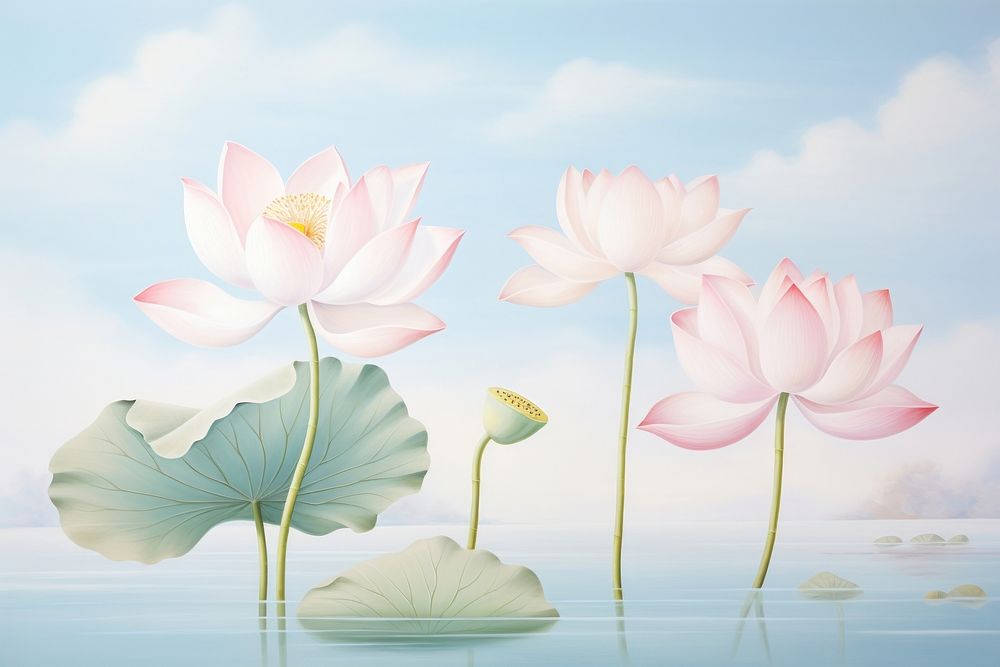Painting of lotus flower petal plant.