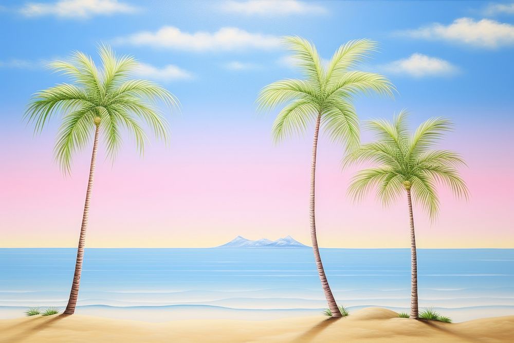 Painting of palm trees beach backgrounds landscape.