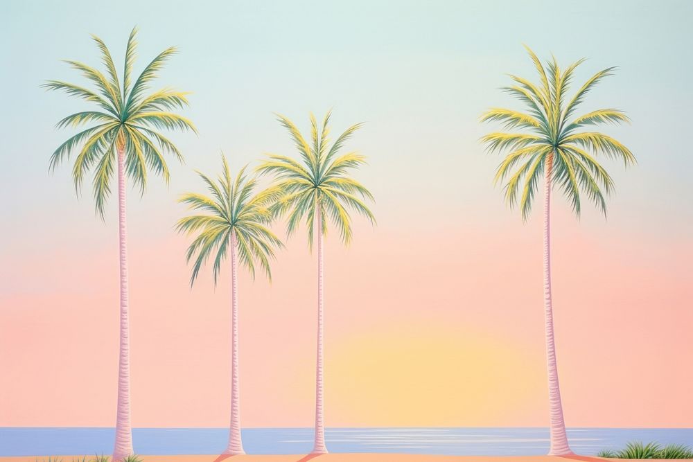 Painting of palm trees backgrounds outdoors horizon.