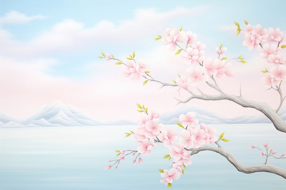 Painting of sakura outdoors blossom nature.
