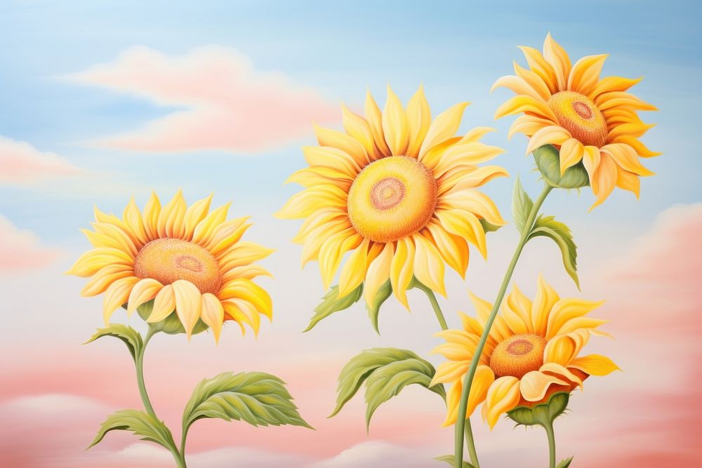 Painting of sunflowers plant art inflorescence.