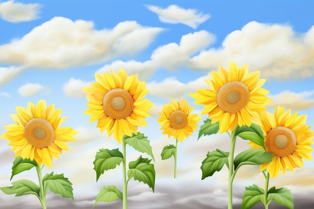 Painting of sunflowers outdoors nature plant.
