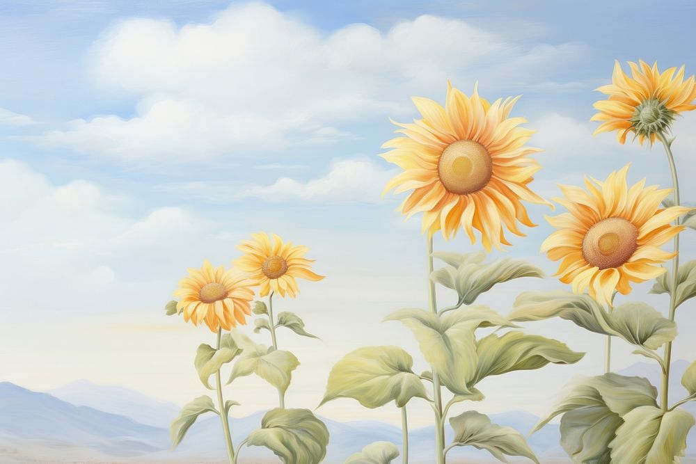 Painting of sunflowers backgrounds outdoors plant.