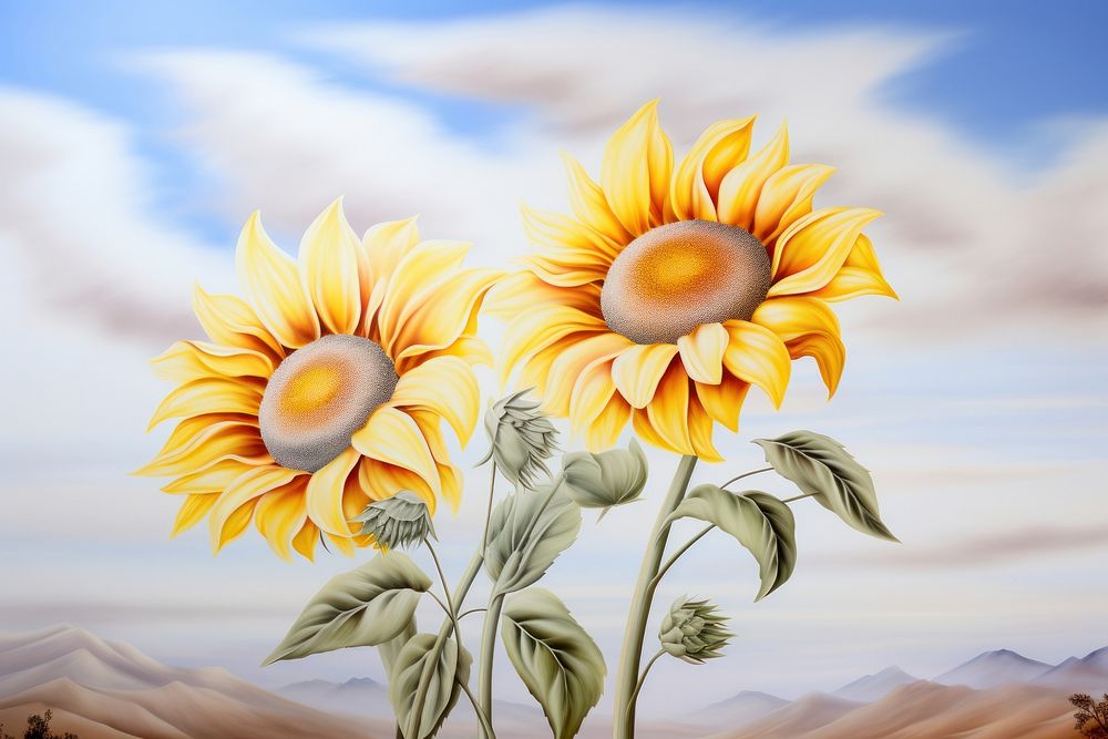 Painting of sunflowers plant inflorescence creativity.