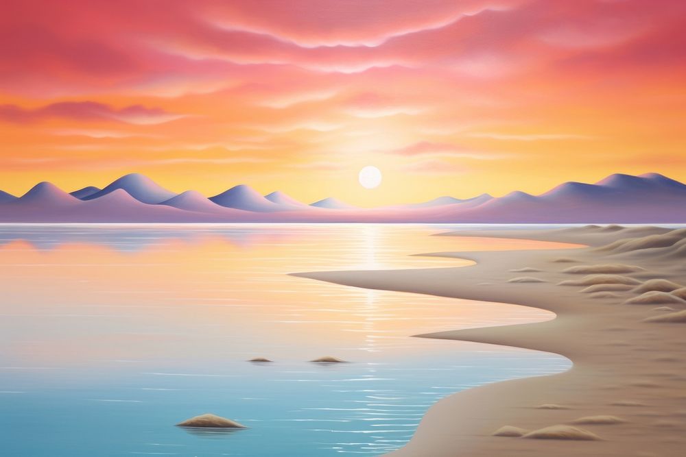 Painting of sunset outdoors nature tranquility.