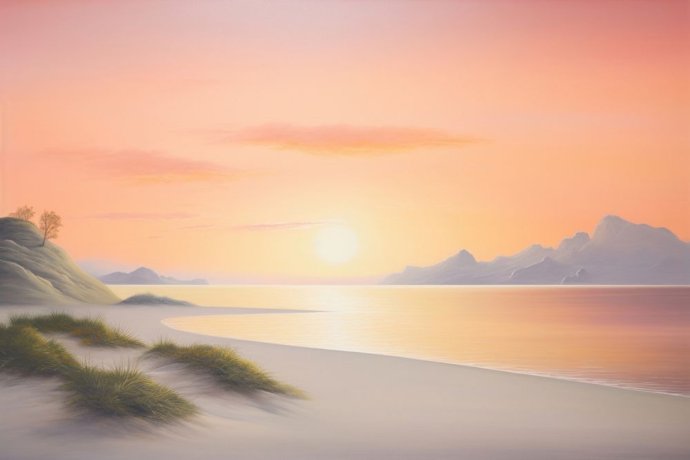 Painting of sunset landscape outdoors horizon.