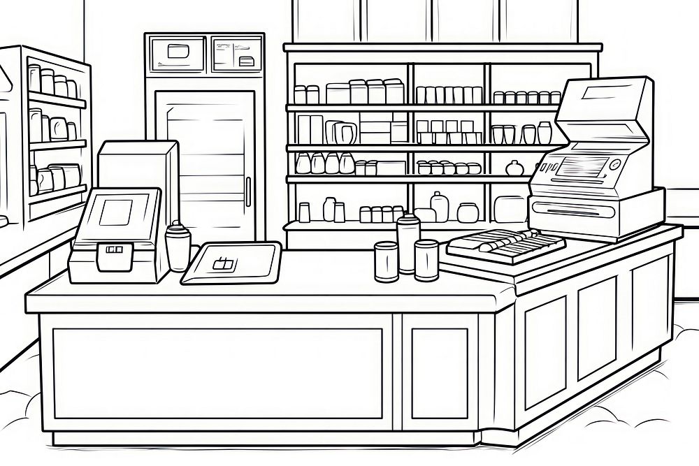 Payment with credit card on the counter shop sketch line transportation.