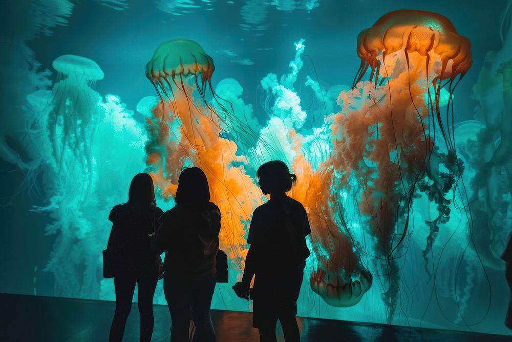 Jellyfish aquarium underwater adult togetherness.