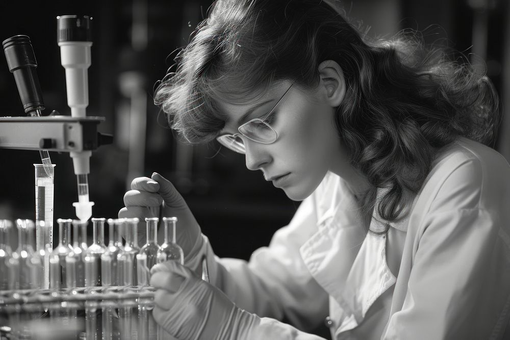 Woman examining laboratory scientist adult.