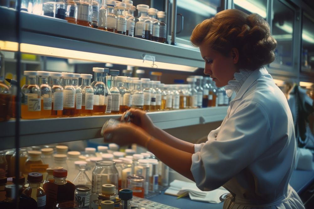 Woman examining laboratory adult woman.