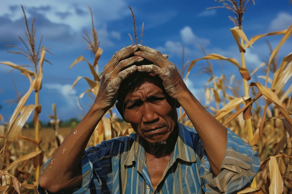 Thai farmer hands on head photography outdoors portrait.