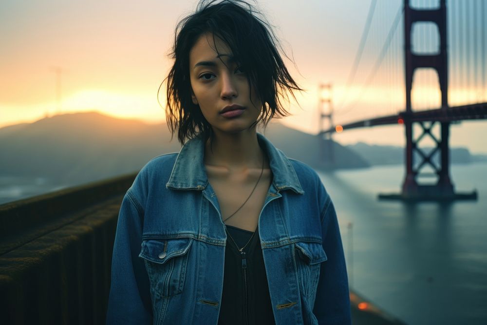 Young thai woman photography portrait bridge.