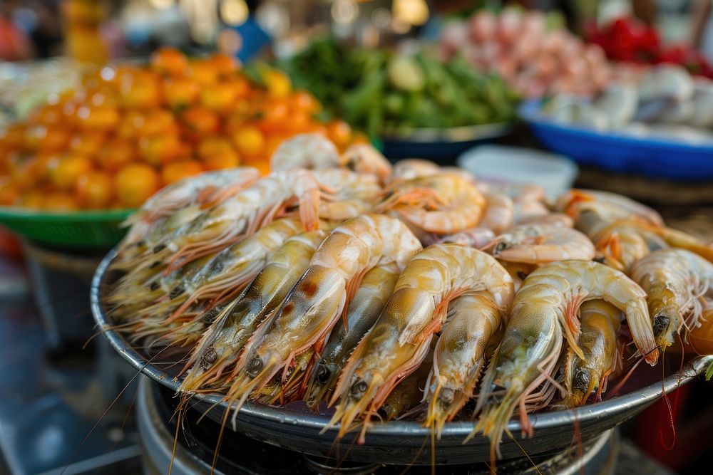 Fresh shrimp food seafood market.