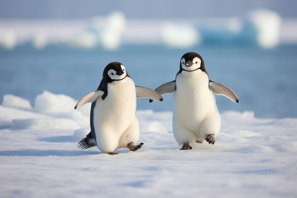 Penguins playing together animal bird togetherness.