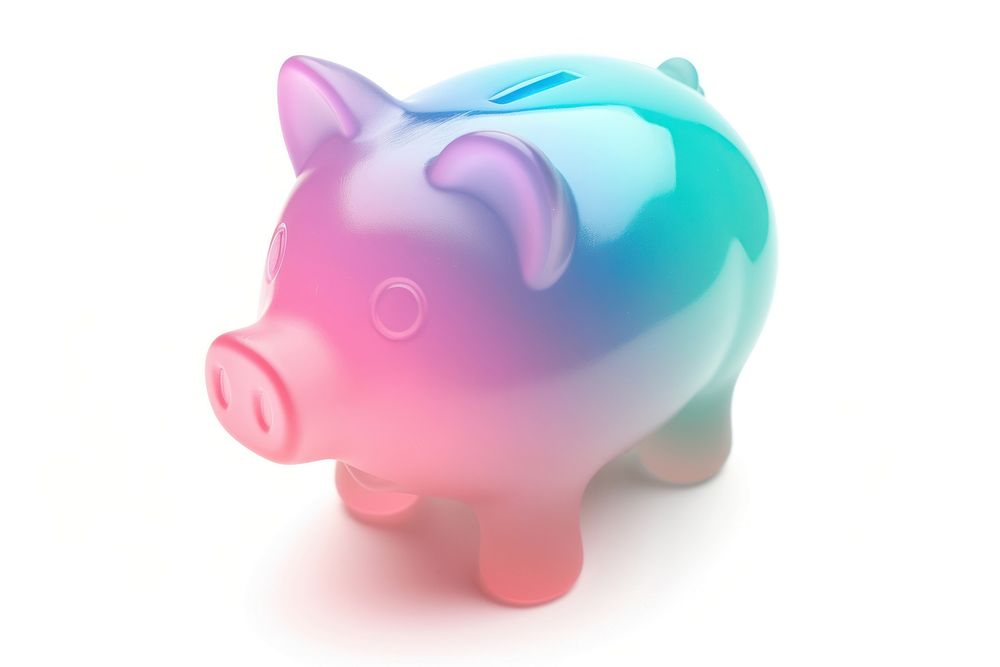 Piggy bank gradient pastel pig white background representation.