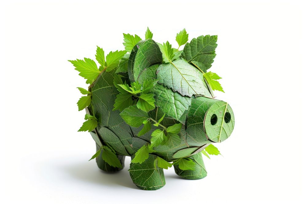 Piggy bank icon green plant herbs.