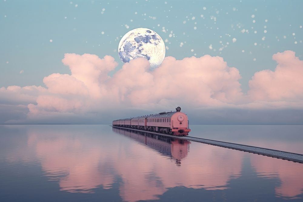 Photography train with moon astronomy outdoors scenery.