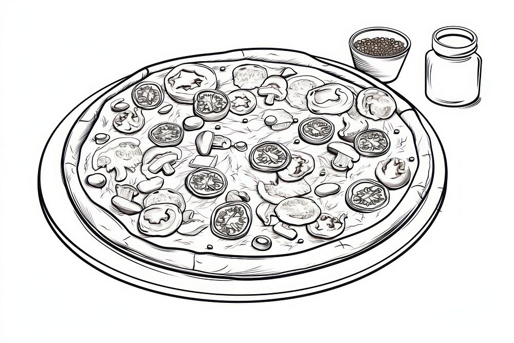Pizza sketch drawing illustrated.