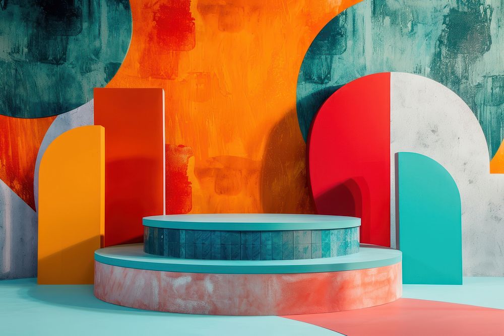 Product podium with abstract painting art architecture.