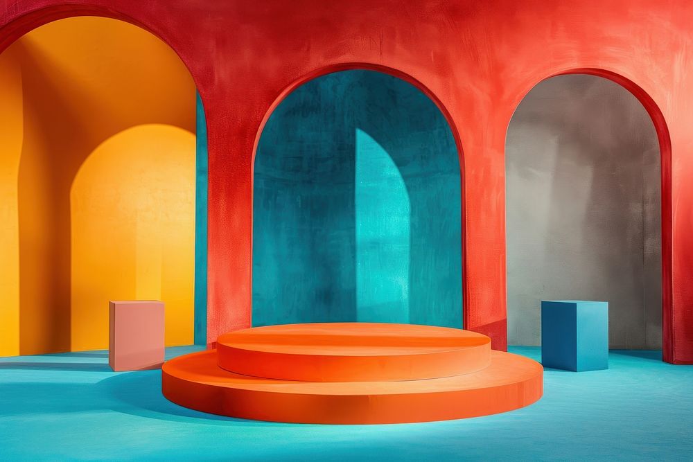 Product podium with abstract architecture creativity painting.