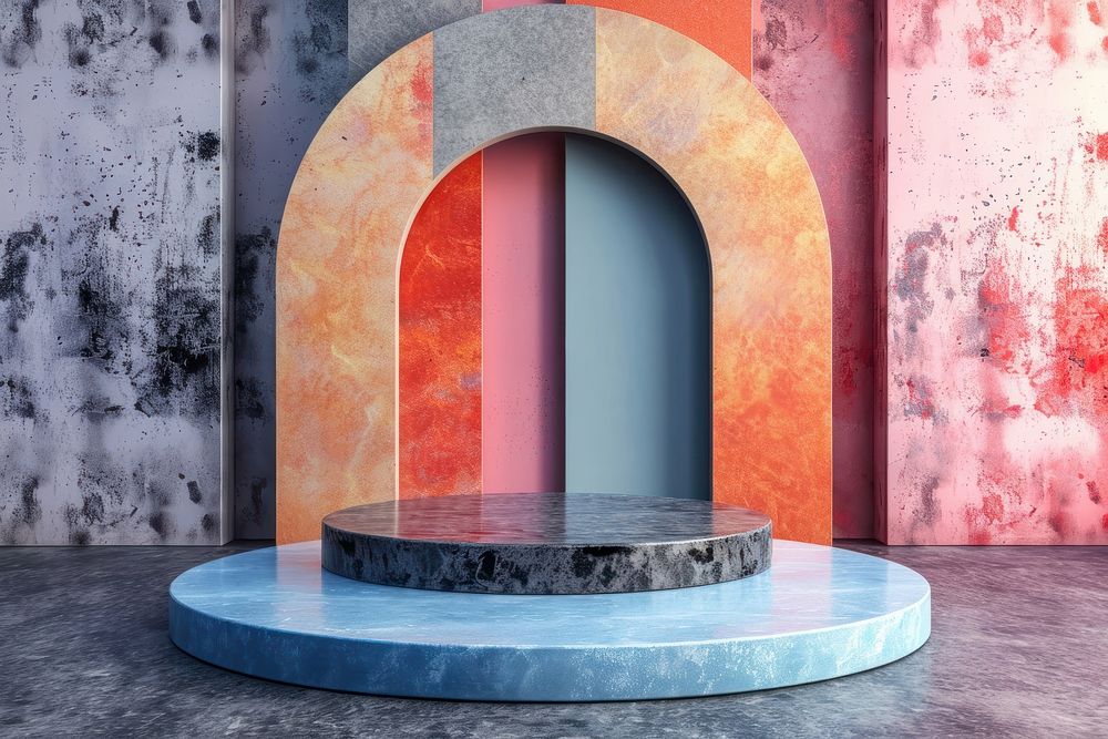 Product podium with abstract architecture fireplace pattern.