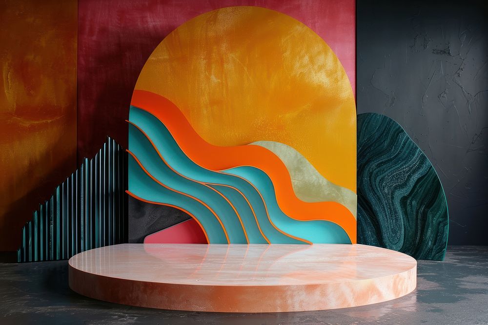 Product podium with abstract painting art architecture.