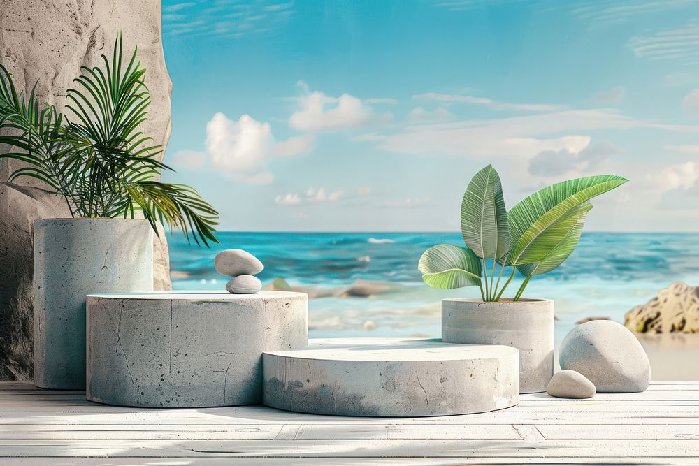 Product podium with beach summer outdoors nature.