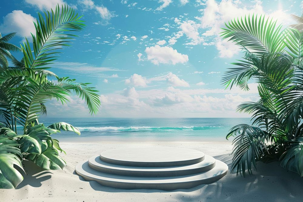 Product podium with beach summer outdoors nature.