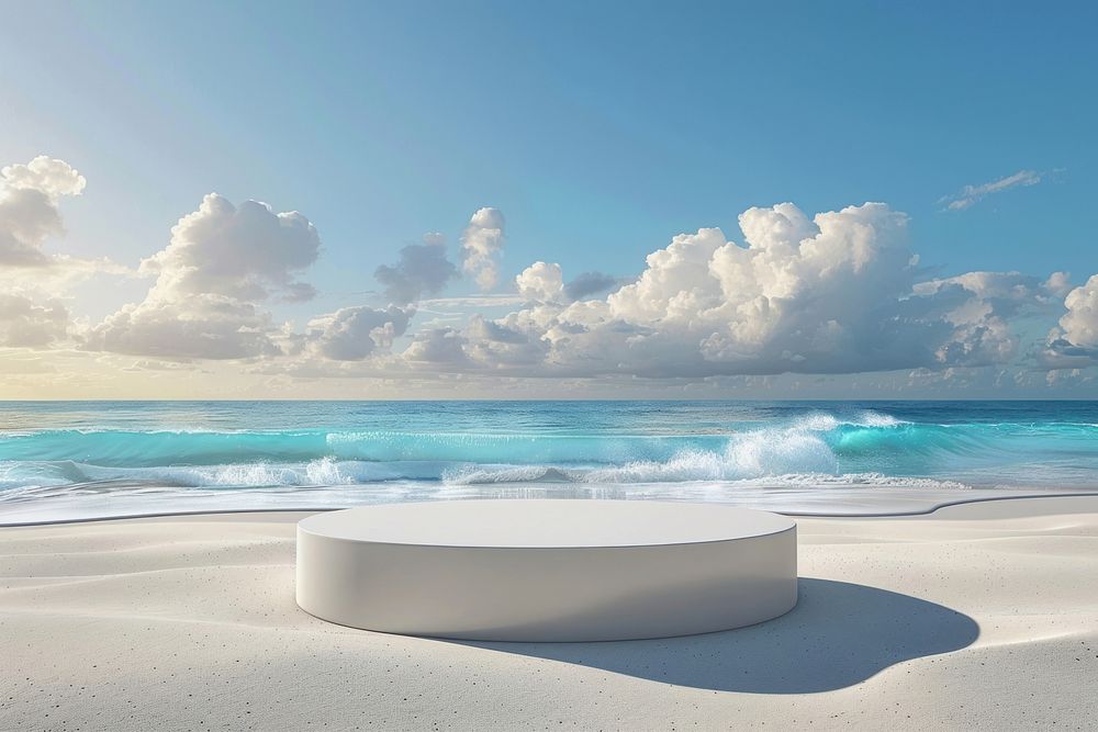 Product podium with beach outdoors horizon nature.