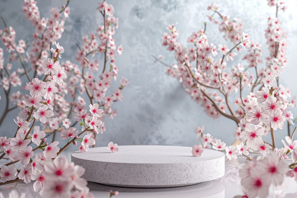 Product podium with cherry blossoms flower nature plant.
