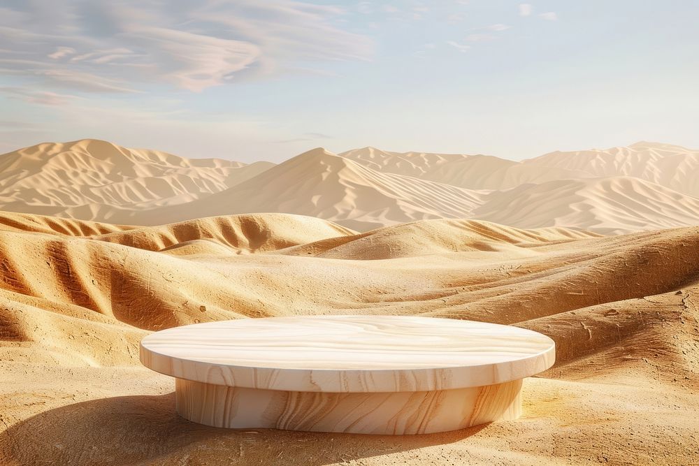 Product podium with desert nature outdoors horizon.