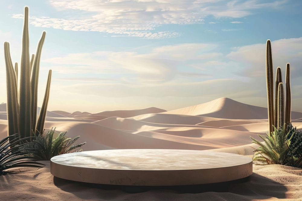 Product podium with desert nature outdoors sky.