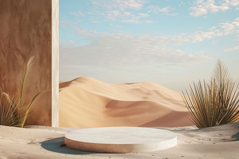 Product podium with desert nature outdoors sand.