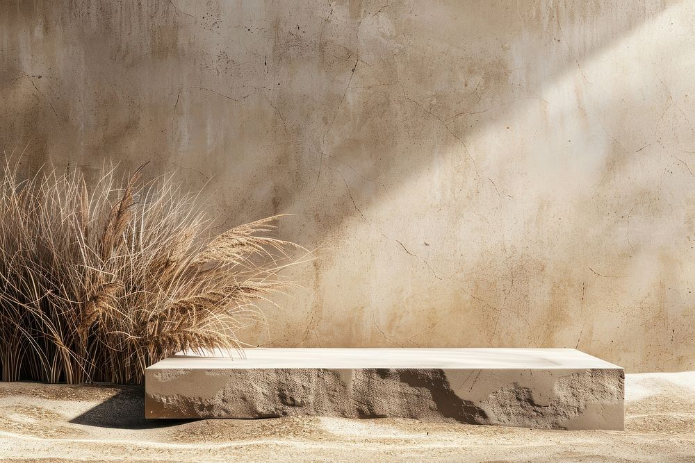 Product podium with desert architecture nature wall.