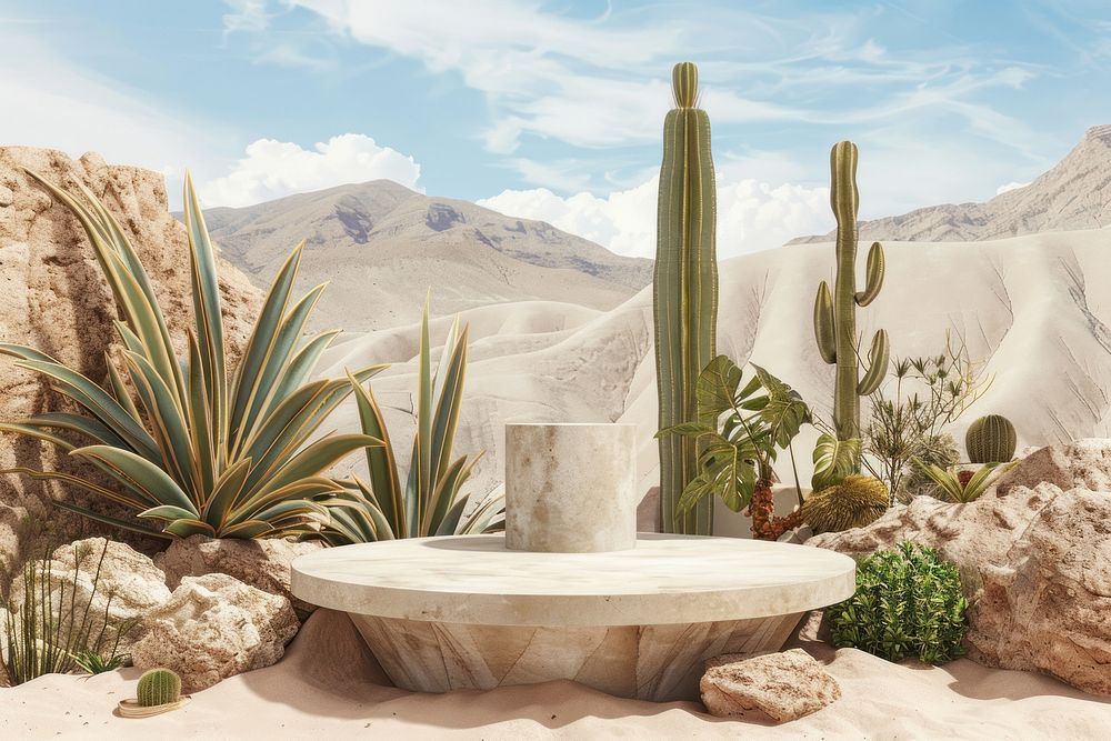 Product podium with desert nature outdoors plant.
