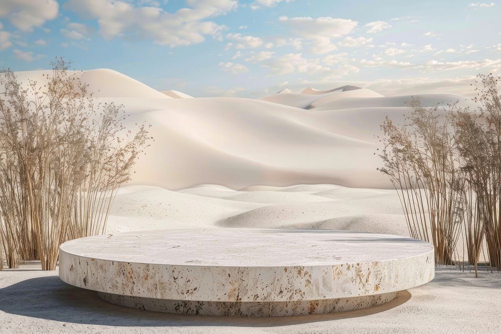 Product podium with desert nature architecture tranquility.