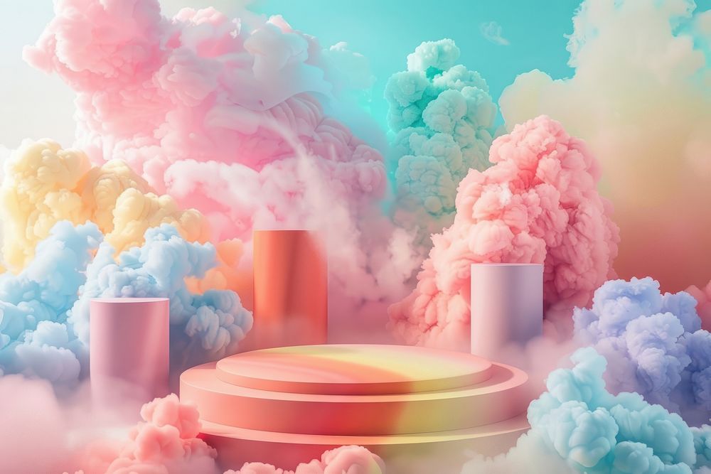 Product podium with dreamy nature smoke abstract.