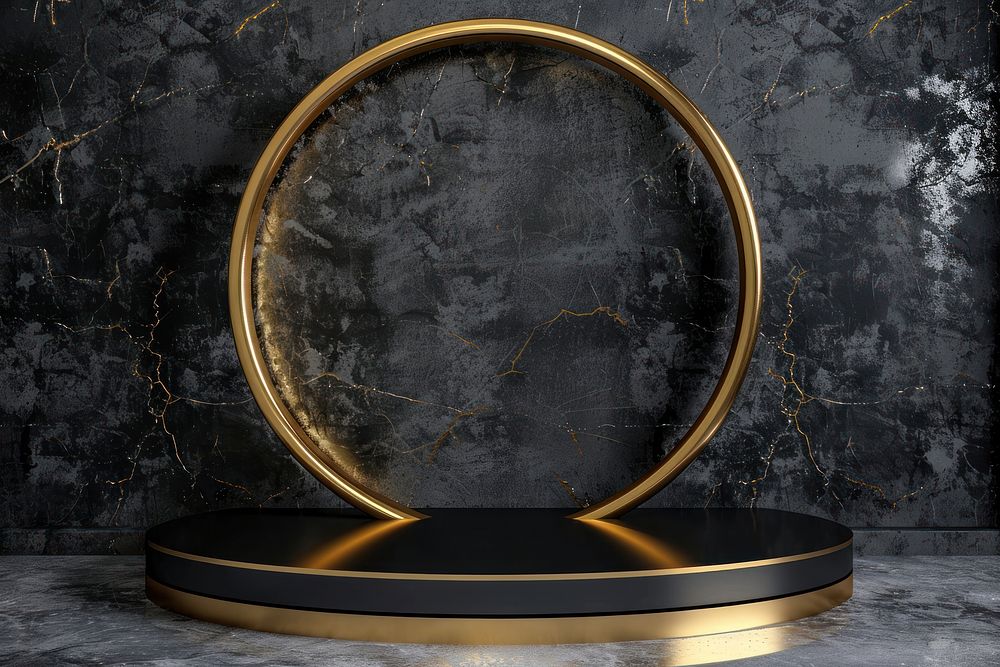 Product podium with luxury gold architecture darkness.