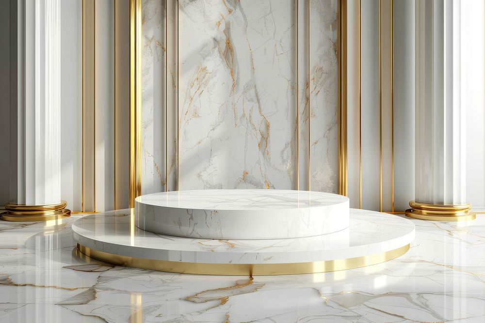 Product podium with luxury floor gold architecture.