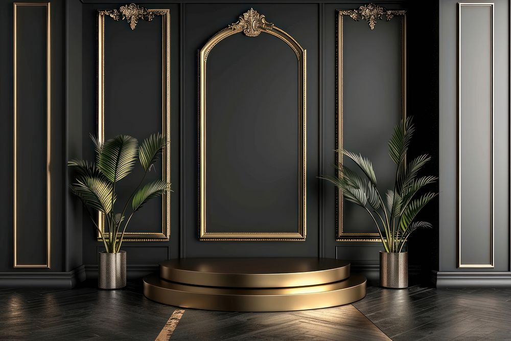 Product podium with luxury plant gold architecture.