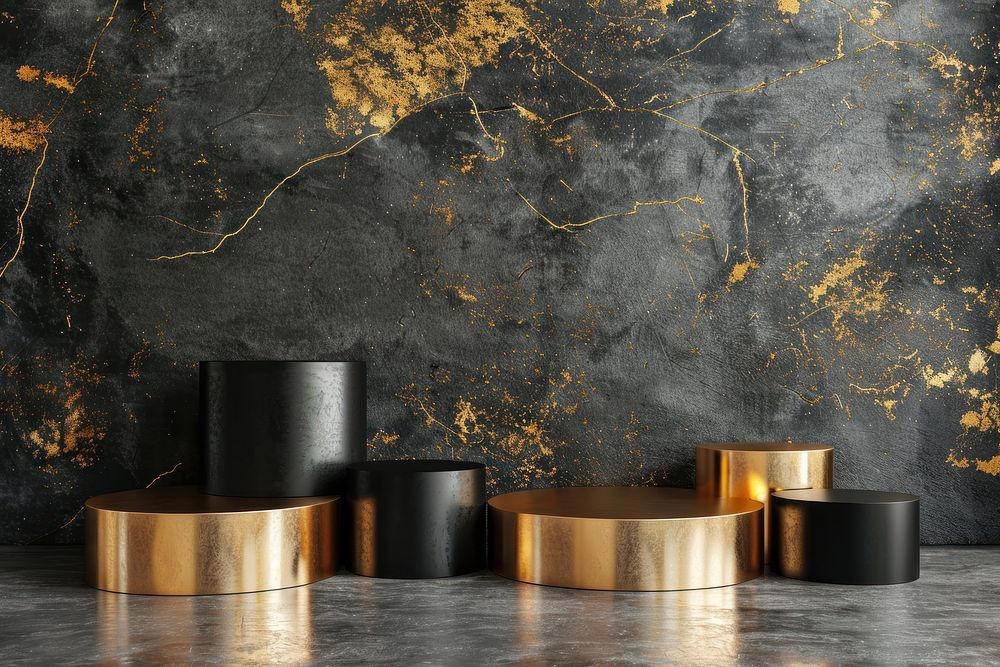 Product podium with luxury architecture gold wall.