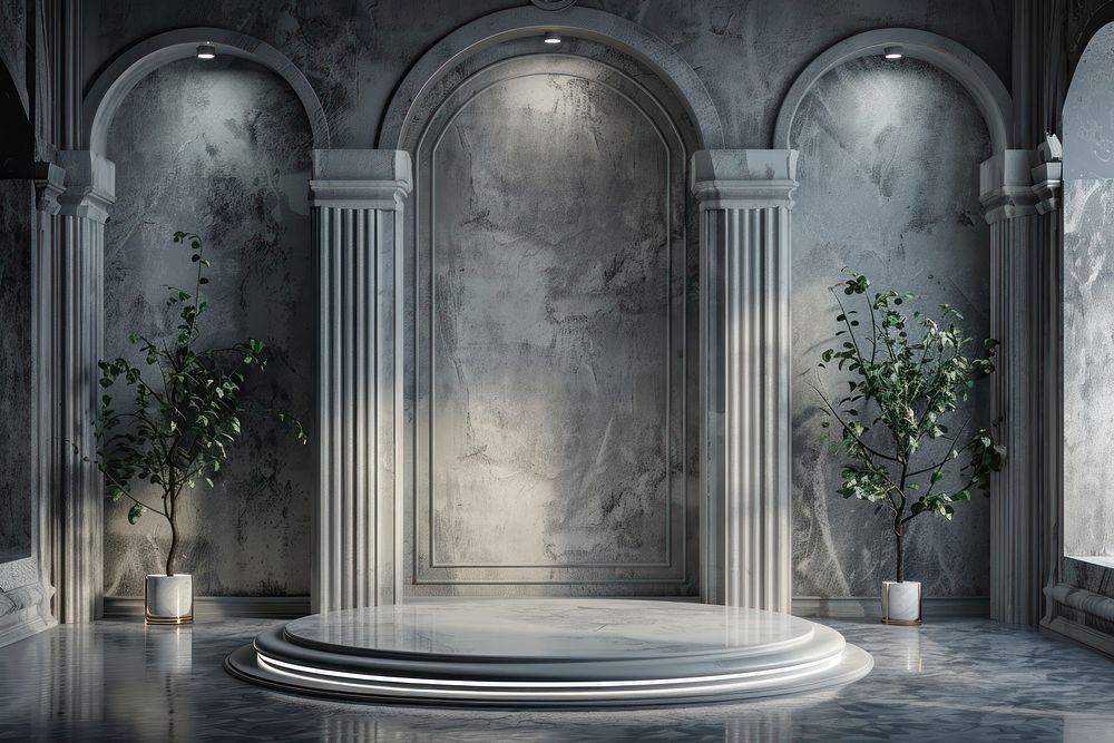 Product podium with luxury architecture plant courtyard.