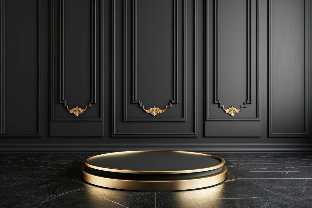 Product podium with luxury floor black gold.