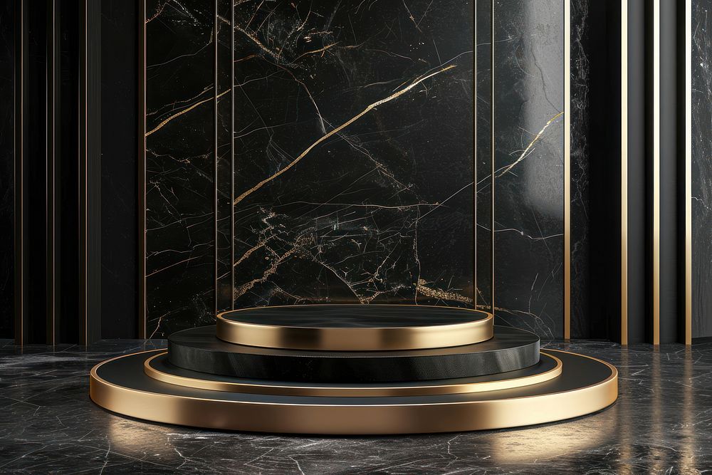 Product podium with luxury gold architecture blackboard.