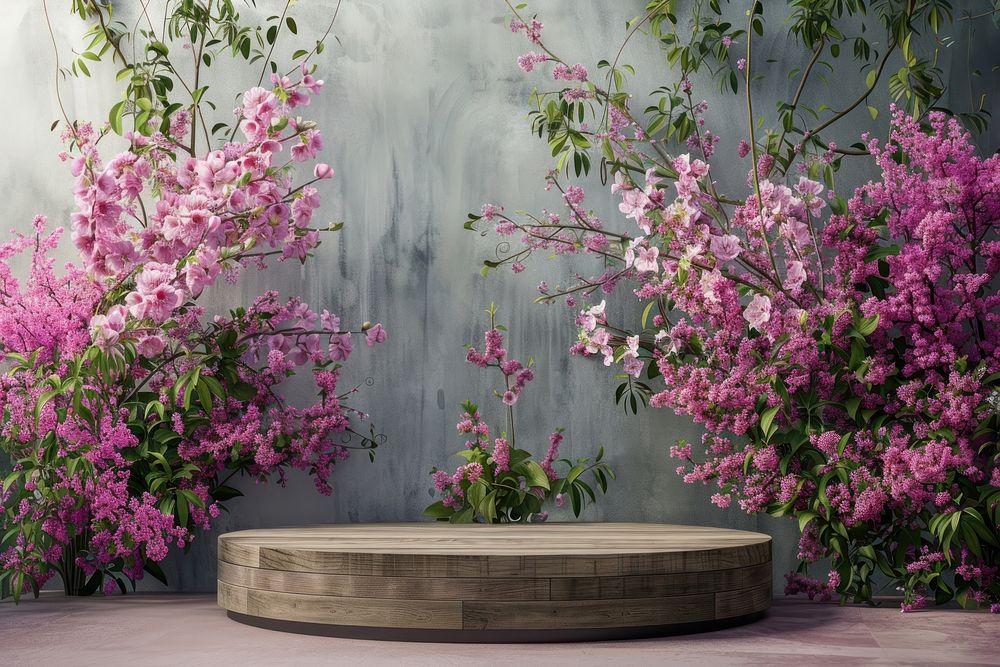 Product podium with spring flower nature garden plant.