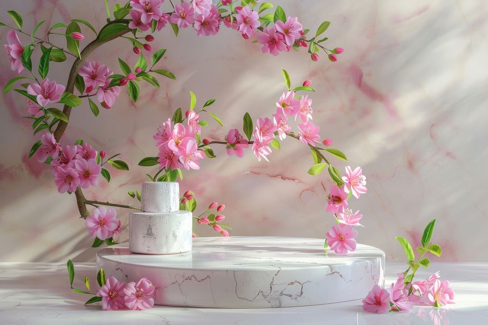 Product podium with spring flower blossom nature plant.