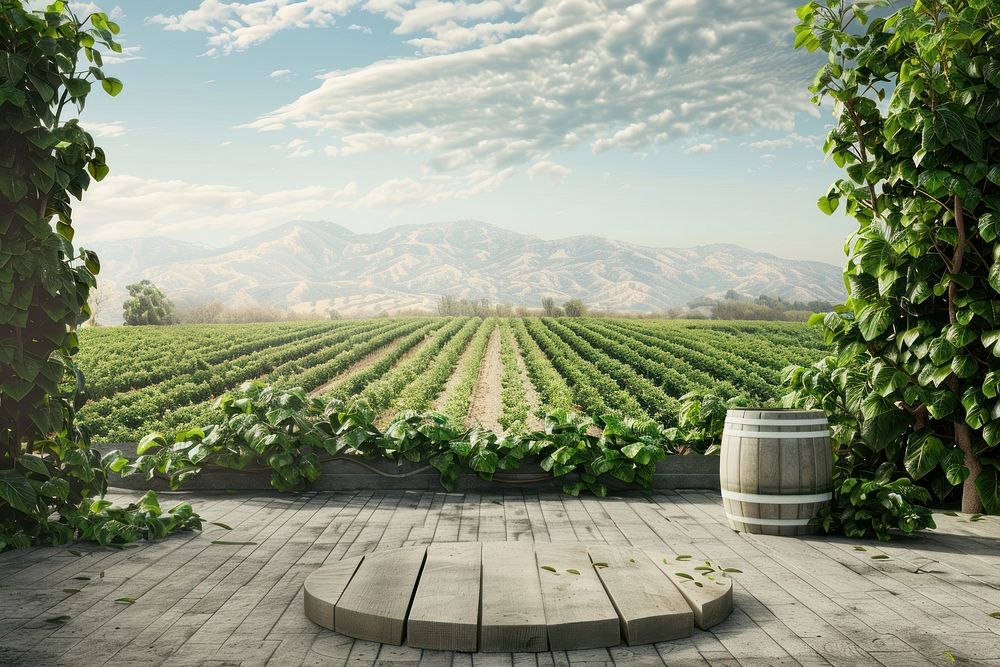 Product podium against agriculture outdoors vineyard nature.