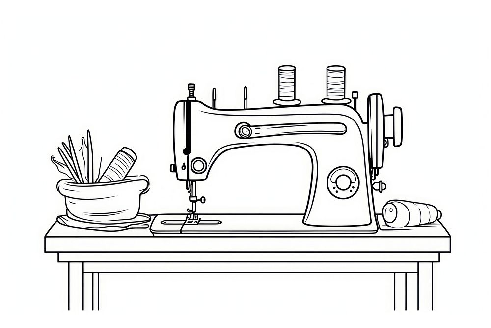 Sewing outline sketch creativity technology machinery.