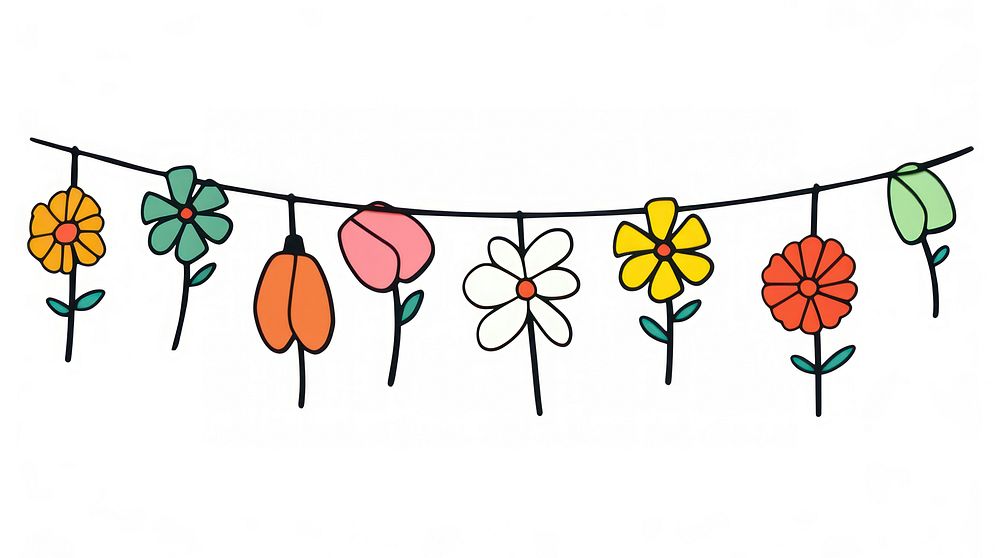 Colorful flowers light string pattern plant line.